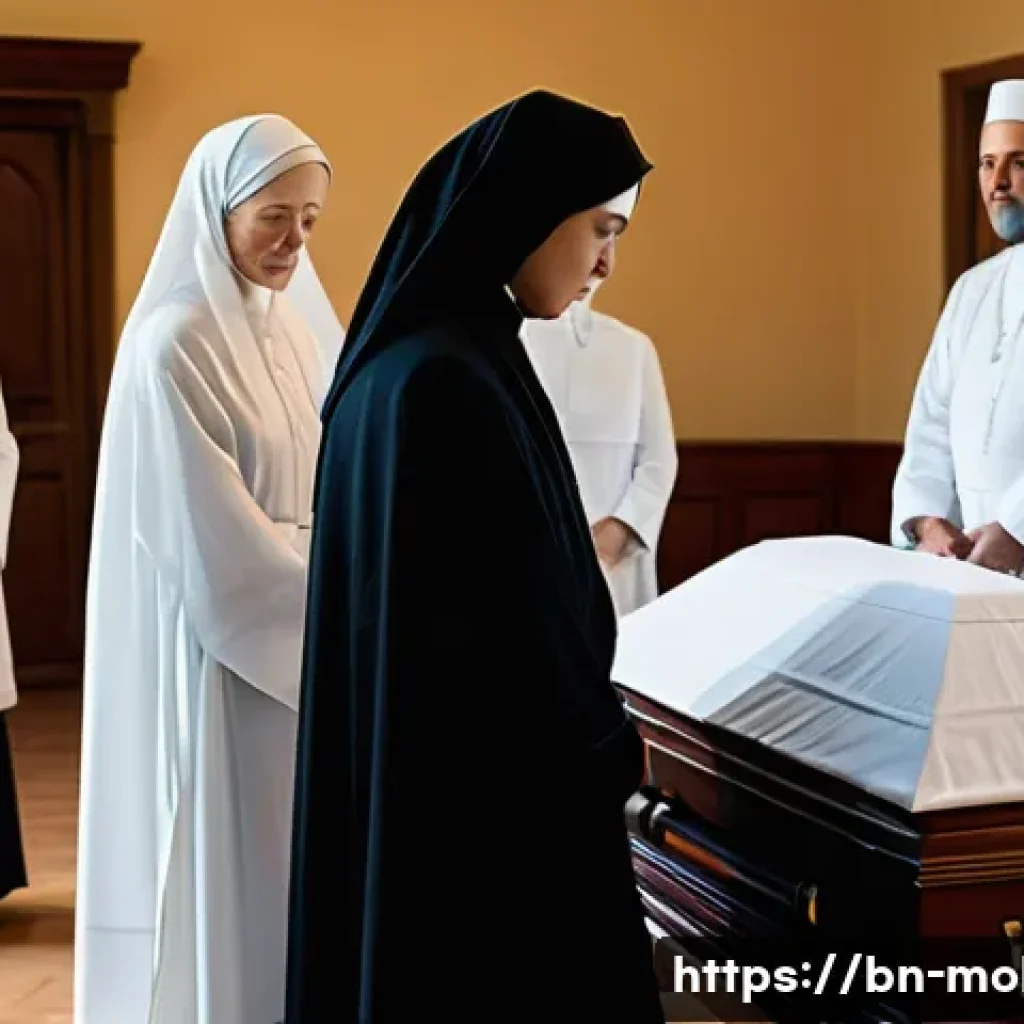몰도바 장례 문화 - **Prompt 1: A Glimpse into Moldovan Farewell Preparation**
    "A serene and respectful scene depict...