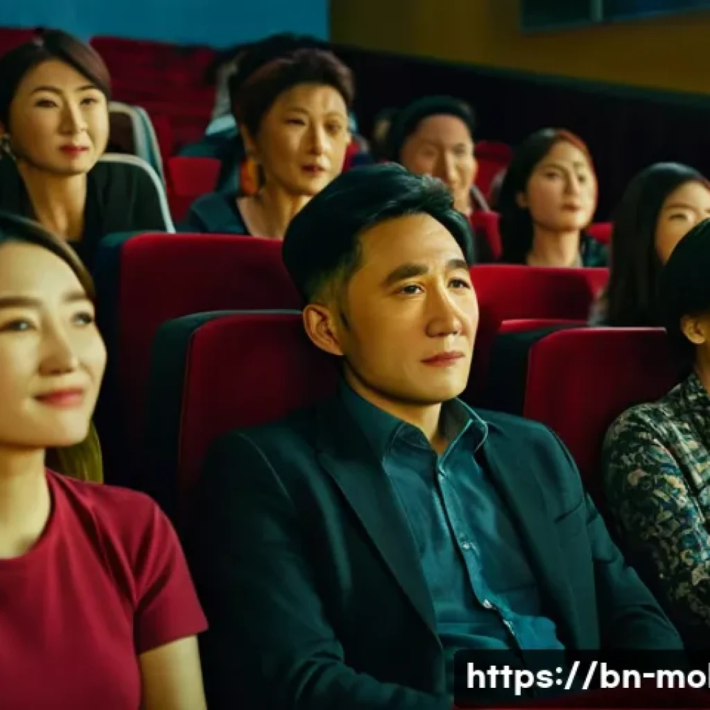 몰도바 한국 영화 상영 - A vibrant cinema scene in Chisinau, Moldova, featuring a diverse audience of young adults and middle...