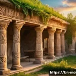 Home 22 몰도바 올드오르헤이 유적지 - A breathtaking ancient Moldovan stone architecture site during golden hour, showcasing intricately c...