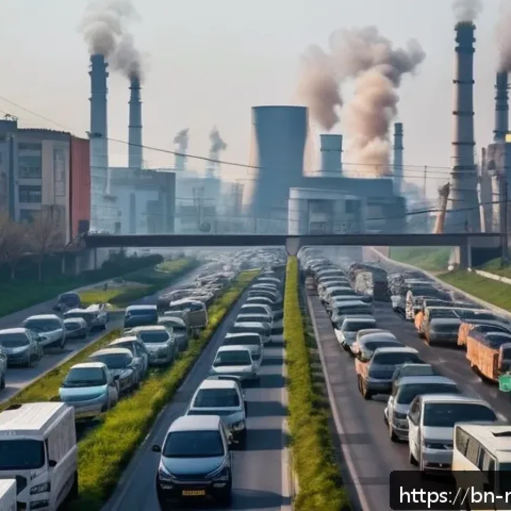 몰도바 대기오염 상황 - A detailed urban scene in Chișinău, Moldova during rush hour, showing heavy traffic with numerous ve...