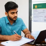 Home 23 몰도바에서 운전 면허 취득 - A detailed scene of a young Bengali man preparing documents for a Moldovan driving license applicati...