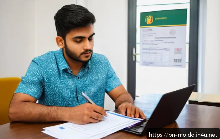 몰도바에서 운전 면허 취득 - A detailed scene of a young Bengali man preparing documents for a Moldovan driving license applicati...